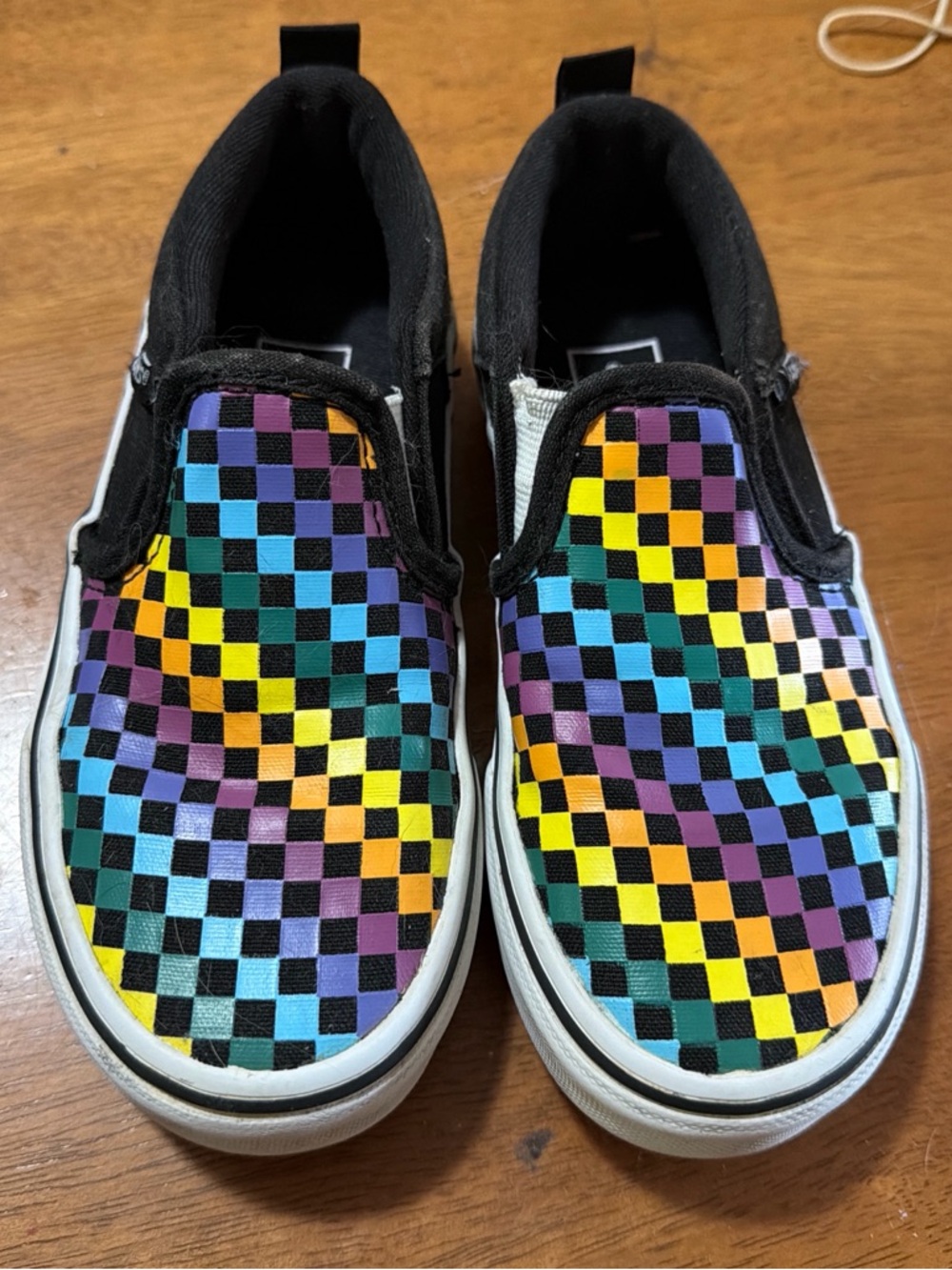Vans Kids Slip-On Checkerboard Sneakers in Rainbow and Black